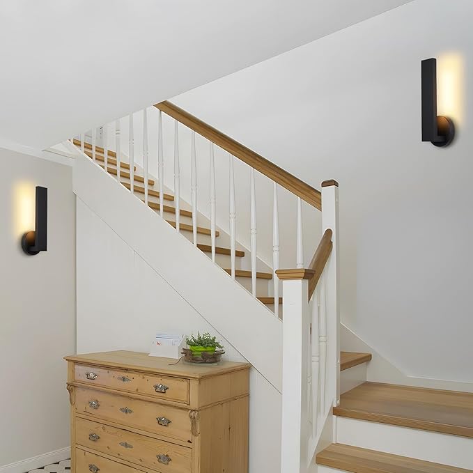 Aluminum LED 18W Modern Wall Sconces Set of 2 Matte Black Waterproof Sconce Wall Lighting Indoor Outdoor Hardwired Wall Lights for Office,Porch, Bedroom, Bathroom, Living Room,Stairway