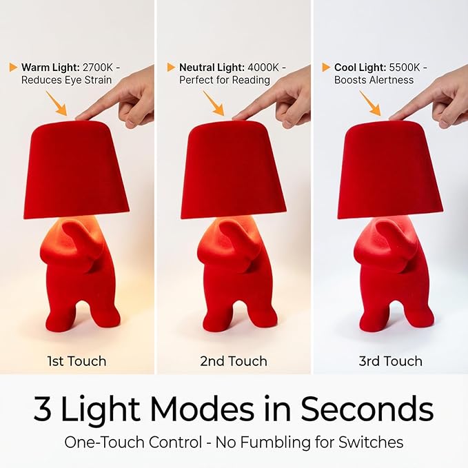 Bedside Touch Control Table Lamp, Golden Decor Thinker Statue LED Table Lamp with USB Port, 3 Way Dimmable Modern Night Light Nightstand Lamp for Home Living Room Office Shelf Decor (red-A)