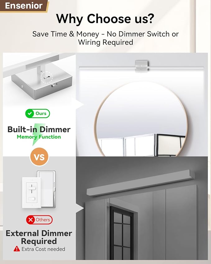 Ensenior Modern Bathroom Vanity Light 48 Inch, Built-in Dimmer, 28W Dimmable 5CCT LED Light Fixture Over Mirror, Baked-on Matte Grey Vanity Lights for Mirror Cabinets Bedroom - FCC & ETL Certificated