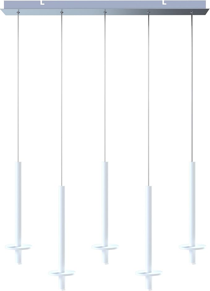 Draco 5 Pendant Lighting White – LED Hanging Light Fixture for Kitchen Island, Bar, Foyer – Equilateral Cluster of Mini Metal Rod Pipe Tube Cylinders – Dimmable, Adjustable Wire, Lamp Bulb Included