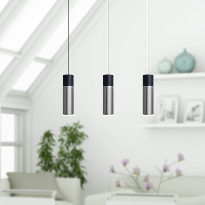 Vela 3 Mini Pendant Lighting Black-Nickel - LED Hanging Light Fixture for Kitchen Island, Bar, Foyer - Cluster Pendants - Dimmable, Adjustable Wire, Lamp Bulb Included