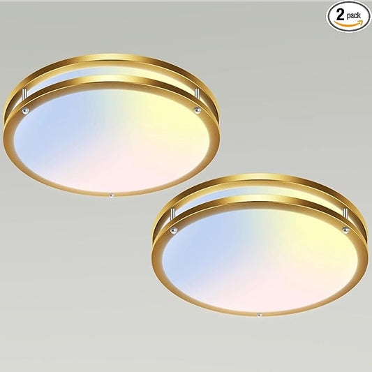 libtit 13 Inch Flush Mount Ceiling Lights, Dimmable 3000K-6500K Adjustable LED Ceiling Light, 24W Round Slim Light Fixture Gold for Kitchen Bedroom Bathroom Hallway-2 Pack