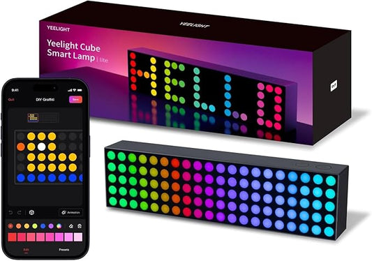 YEELIGHT LED Smart Lamp, 16M Colors Option Pixel Cube Smart Table Lamp, Music Sync RGB+IC Display for Clock/Emoji, Works with Alexa & Matter, 2.4GHz WiFi, Desk Lighting for Gaming, Kids Room, Bedroom