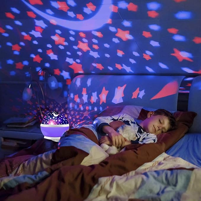 MOKOQI Star Projector Night Lights for Kids, Birthday Gifts for 1-4-6-14 Year Old Girl and Boy, Projection Lamp for Kids Bedroom, Glow in The Dark Stars and Moon for Child Asleep Peacefully- Purple