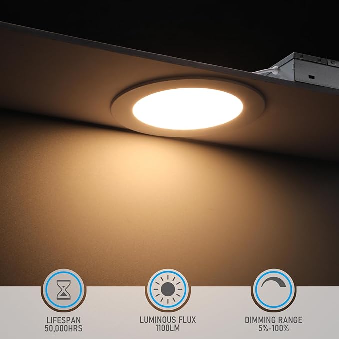 TORCHSTAR Basic Series 12-Pack 5CCT 6 Inch Ultra-Thin LED Recessed Lighting with J Box, CRI90, Aluminum, 2700K3000K3500K4000K5000K, 5%-100% Dimmable Slim Recessed Downlight, 12W 1100LM, ETL&FCC&ES