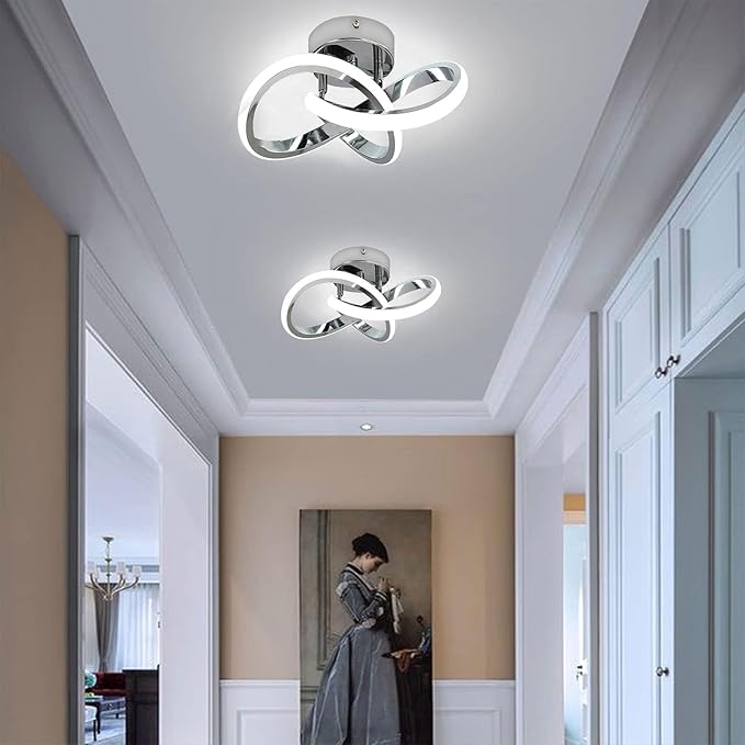 EIDISUNY Modern LED Ceiling Lights, 9.5in Chrome Hallway Ceiling Light fixtures 22W Cool White 6000K, Flush Mount Ceiling Light for Kitchen,Aisle, Entrance, Bedroom, Bathroom, Living Room