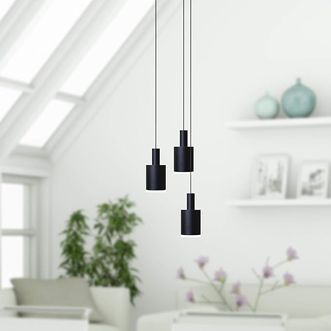 Virgo 3 Mini Pendant Lighting Black - LED Hanging Light Fixture for Kitchen Island, Bar, Foyer - Cluster Pendants - Dimmable, Adjustable Wire, Lamp Bulb Included