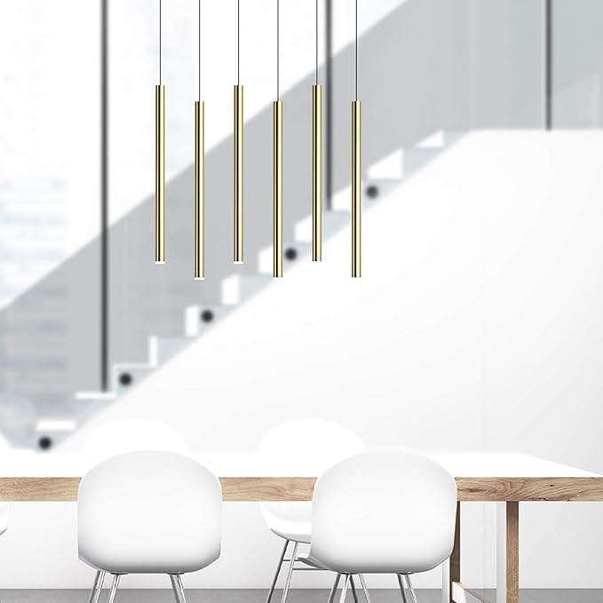 CANALIS 6 Mini Pendant Lighting Brass - LED Hanging Light Fixture for Kitchen Island, Bar, Foyer - Cluster Pendants - Dimmable, Adjustable Wire, Lamp Bulb Included