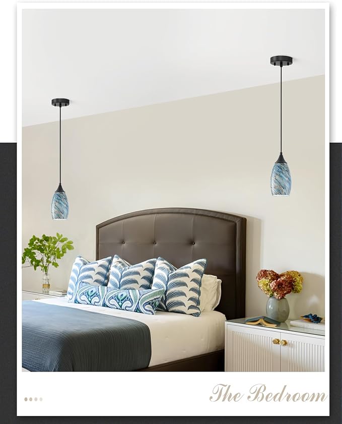 ANYLOVE Vintage Art Pendant Blue Pebble Lighting,1-Pack Hand Glass Hanging Light Fixture,Adjustable Cord for Kitchen,Hallway,Dining Room
