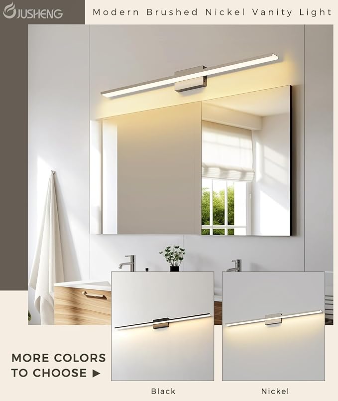 JUSHENG Brushed Nickel Modern LED Vanity Lights for Bathroom Light Fixtures, 47.24 Inch 42W 5CCT Dimmable Vanity Light Bar Bathroom Lighting