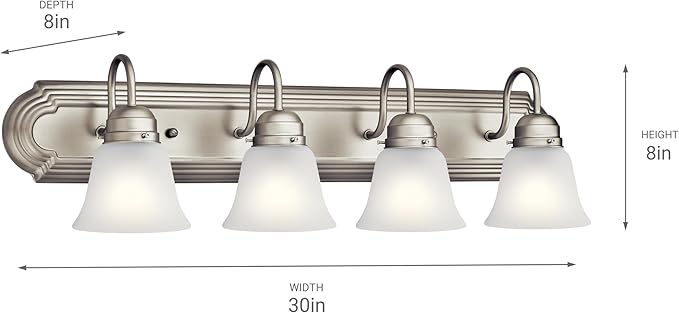 Kichler 30" 4-Light Vanity Bath Light in Brushed Nickel, Modern Bathroom Light with Clear Satin Etched Glass, (30" W x 8" H), 5338NIS