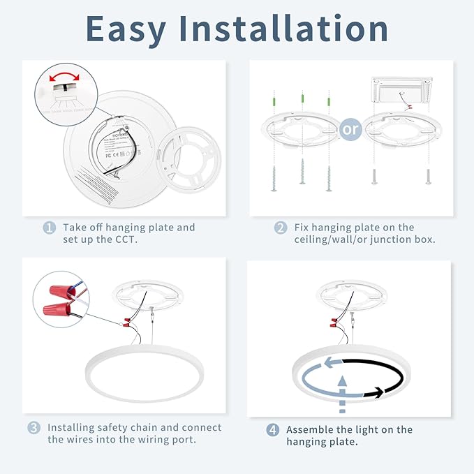 8.6 Inch 6PK LED Flush Mount Ceiling Light, ETL,18W, 1822LM, 3000K/3500K/4000K/5000K/6500K CCT Selectable, 0.66in Ultra Thin Round Flat Panel Ceiling Light Fixture for Bedroom, Kitchen (White)