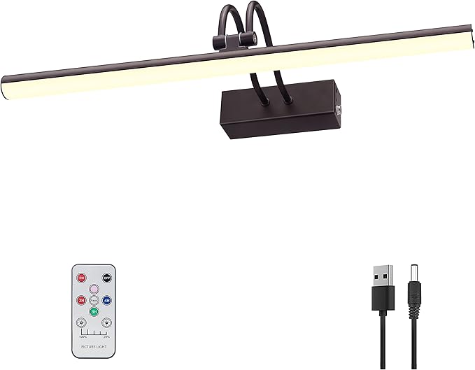 Picture Light, 16inch Cordless Picture Lights for Wall with Timer and Dimmable, Battery Operated Wall Lights for Display Gallery Painting Art Frame Portrait - Bronze, Full Metal Construction