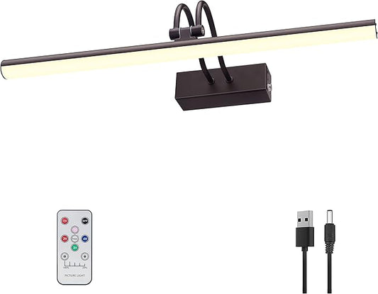 Picture Light, 16inch Cordless Picture Lights for Wall with Timer and Dimmable, Battery Operated Wall Lights for Display Gallery Painting Art Frame Portrait - Bronze, Full Metal Construction