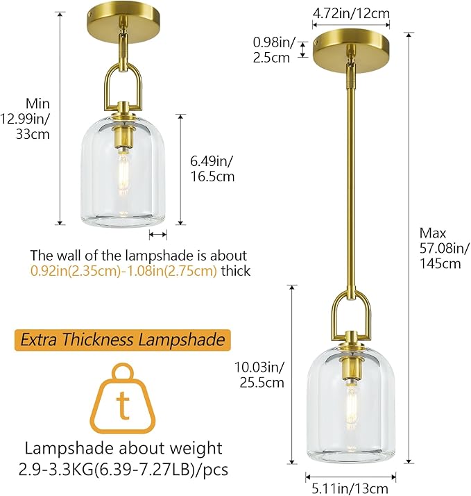 Modern Gold Pendant Lights Kitchen Island Ceiling Chandelier Indoor Thick Crystal Hanging Light Fixtures for Kitchen Living Room Dining Room Bedroom（2Pack）