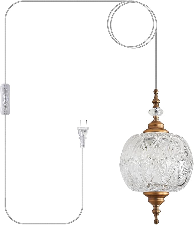 Plug in Pendant Light Fixtures Brass Vintage Pendant Lights Ceiling Pendant Fixtures for Bedroom Living Room Dining Room Kitchen Island