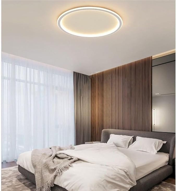 Flush Mount Ceiling Light Modern Nordic Ultra Thin Round Design Dimmable Acrylic Shade Iron Body Minimalist Lighting Fixture for Kitchen Bedroom or Living Room(White,40CM)