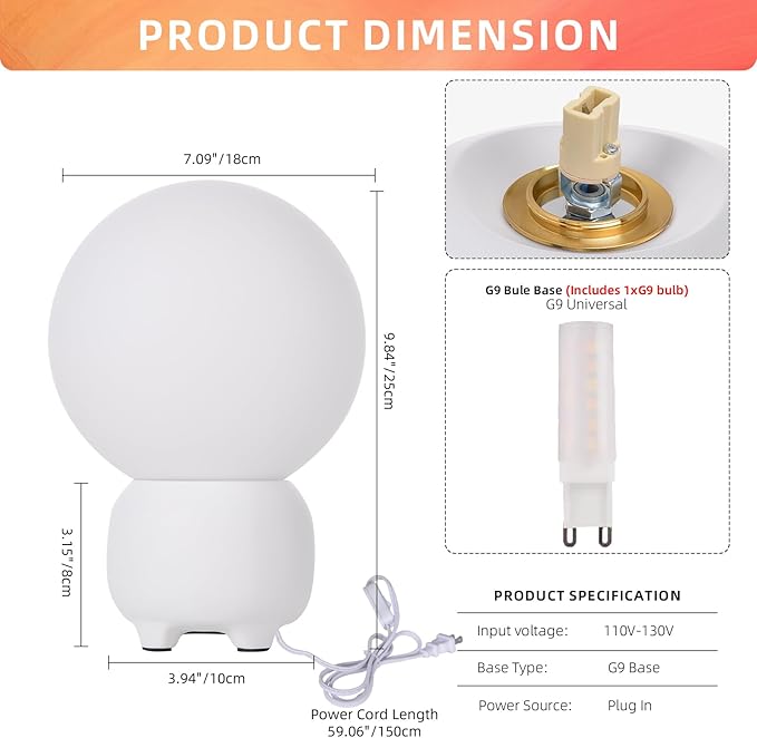 Arturesthome Bedside Table Lamp for Bedroom Nightstand Table Lamp for Living Room,White Night Stand Light Lamp with Round Shade,Modern Bedroom Lamp