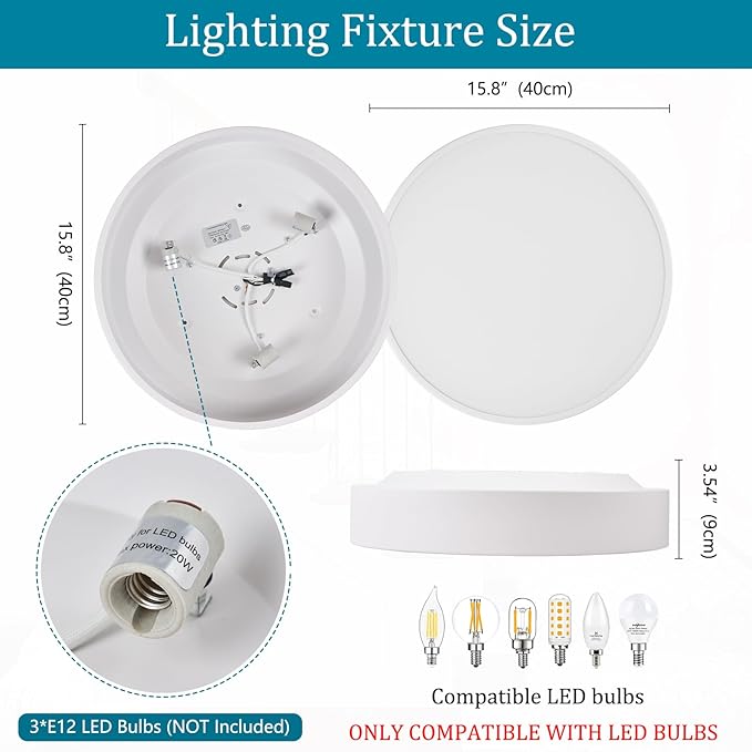 Modern Flush Mount Ceiling Light, 3-Lights Round White Ceiling Light Fixtures, Minimalistic Ceiling Lamp Acrylic Shade Lighting Fixture for Bedroom Laundry Room Living Room Hallway(15.8")