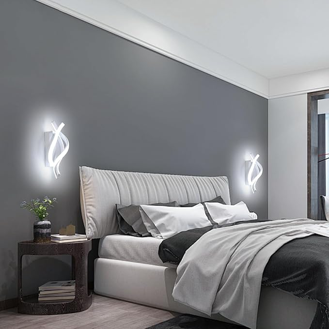 DELIPOP Wall Sconces, Modern Wall Sconce, 6500K Cool White Indoor Wall Light, Acrylic LED Wall Lights for Bedroom, Bathroom, Living Room, Hallway, Balcony (White)