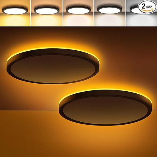 Brightever Black LED Flush Mount Ceiling Lights with Night Light, 12 Inch 2 Packs, 24W 2400LM Ceiling Light Fixtures, Dimmable & 2700K-6500K 5 Color in One Ceiling Lamp for Kitchen, Hallway, Closet