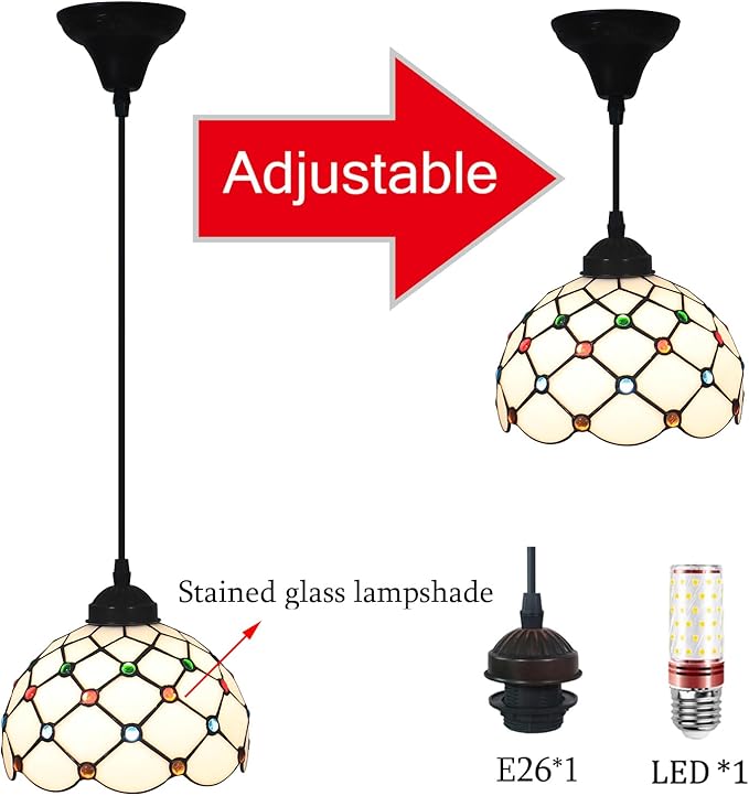 Hanging Lamp Tiffany Stained Glass Hanging Lights 8 Inch Pendant Lighting Fixtures for Kitchen Island Bar Hallway