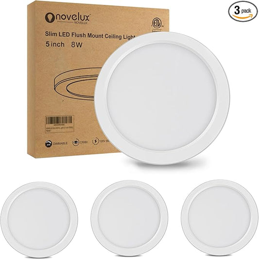 ETL Certified 5 inch Flush Mount Ceiling Light Dimmable, 5000K White LED Ceiling Light Ultra Slim 0.63" Thick Round Ceiling Light Fixture for Bedroom, Bathroom,Kitchen,Hallway,Closet, 3 Pack