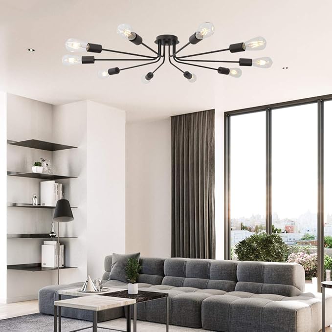 Modern Semi Flush Mount Ceiling Light Industrial 10 Light Vintage Oil Rubber Bronze Sputnik Chandelier Lighting Industrial Kitchen Light Fixture