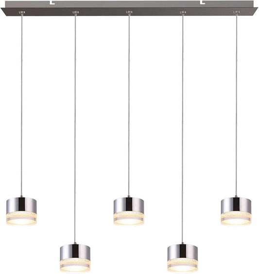 Jupiter 5 Mini Pendant Lighting Nickel - LED Hanging Light Fixture for Kitchen Island, Bar, Foyer - Cluster Pendants - Dimmable, Adjustable Wire, Lamp Bulb Included