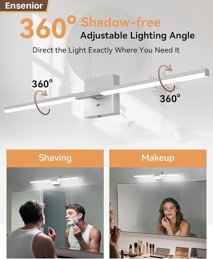 Ensenior Modern Bathroom Vanity Light 32 inch, Built-in Dimmer, 18.5W Dimmable 5CCT Led Bath Lights, Baked-on Matte Grey Vanity Lights for Bathroom Mirror Cabinets Bedroom-FCC & ETL Certificated