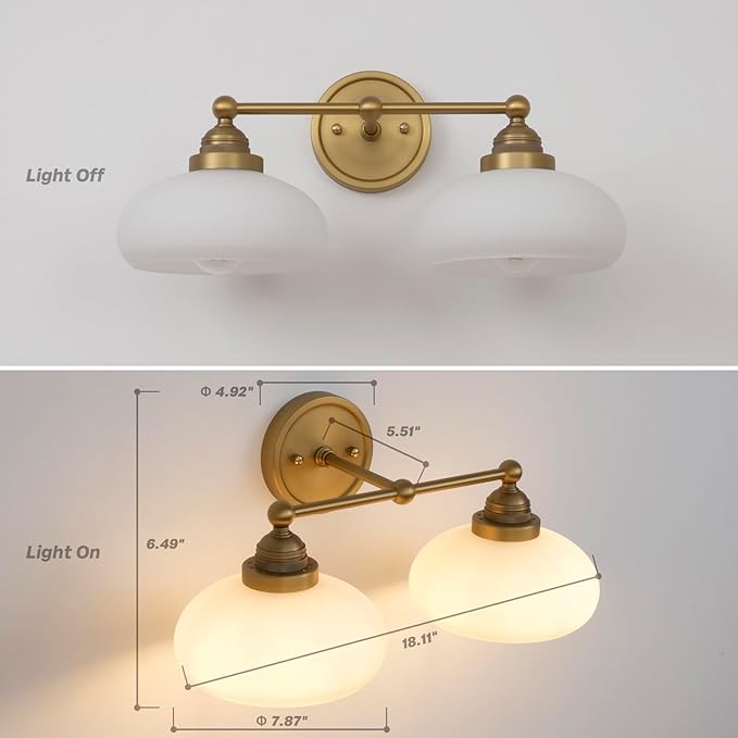 Vintage 2-Lights Sconces Wall Lighting with Milk White Glass Shade, Double Arm Wall Lamp Fixture for Living Room Dining Room Bedroom Hallway