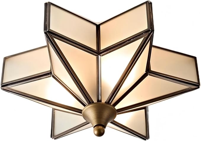 LIGHTLAND 11.8 Inch Flush Mount Star Ceiling Light, 3 Lights Brass Ceiling Lamp with Glass Lampshade, Art Deco Close to Ceiling Light Fixtures for Entryway Hallway Porch, Bronze Color