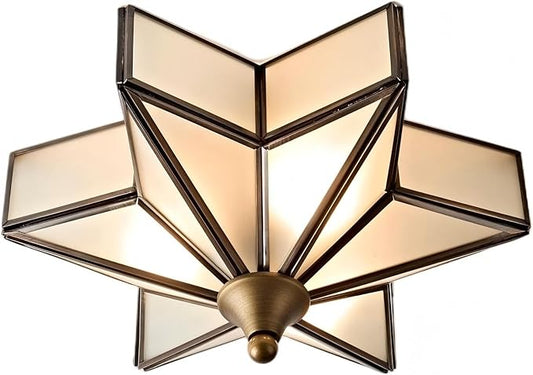 LIGHTLAND 11.8 Inch Flush Mount Star Ceiling Light, 3 Lights Brass Ceiling Lamp with Glass Lampshade, Art Deco Close to Ceiling Light Fixtures for Entryway Hallway Porch, Bronze Color