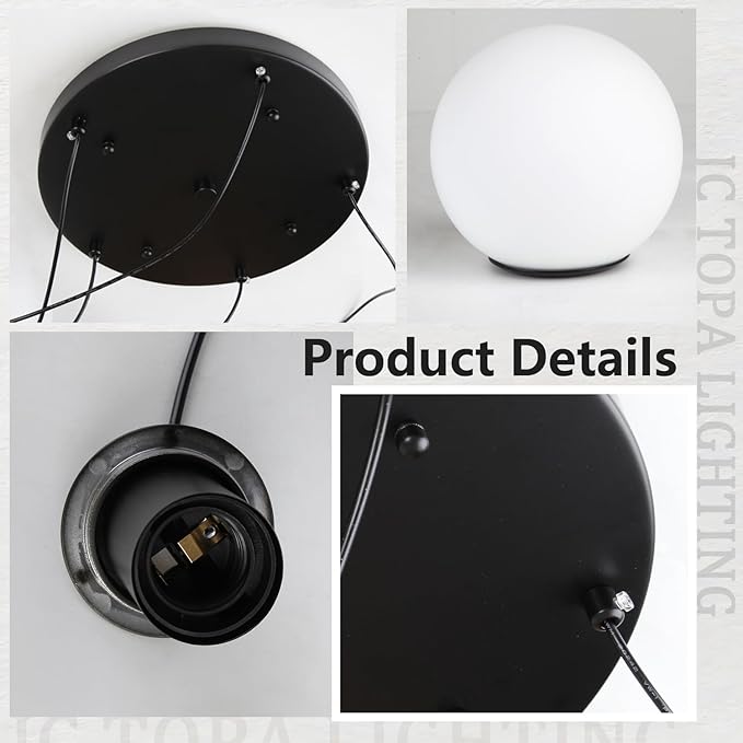 Modern Globe Cluster Chandeliers, 5 Lights White Glass Pendant Light Multi Cluster Pendant Lighting Mid Century Chandelier for Living Room Staircase Foyer Entryway, Black