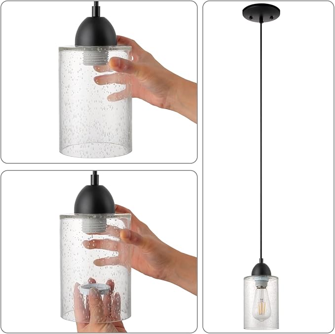 Black Pendant Light Fixtures Kit, Mini Single Kitchen Island Lights, DIY Make Modern & Farmhouse & Industrial Pendant Lights for Yourself, Adjustable Height （Shade and Bulb Not Included）