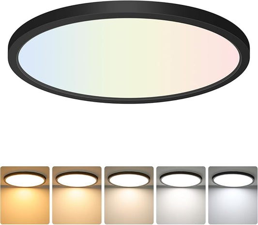 Brightever Black LED Flush Mount Ceiling Light, 24W 3200LM 5CCT Dimmable LED Ceiling Light Fixture, 2700K/3000K/4000K/5000K/6500K, 12 Inch Ultra Thin Ceiling Lamp for Bedroom, Dining Room, 1 Pack