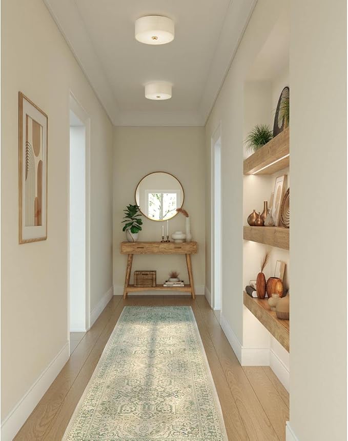 Inspire Collection 2-Light Summer Linen Shade New Traditional Flush Mount Light Satin Brass