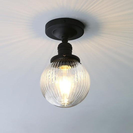 Pathson Modern Semi Flush Mount Ceiling Light Fixture with Striped Globe Glass Shade, Industrial Ceiling Lighting Lamp for Living Room Foyer Hallway Bedroom Over Kitchen Sink
