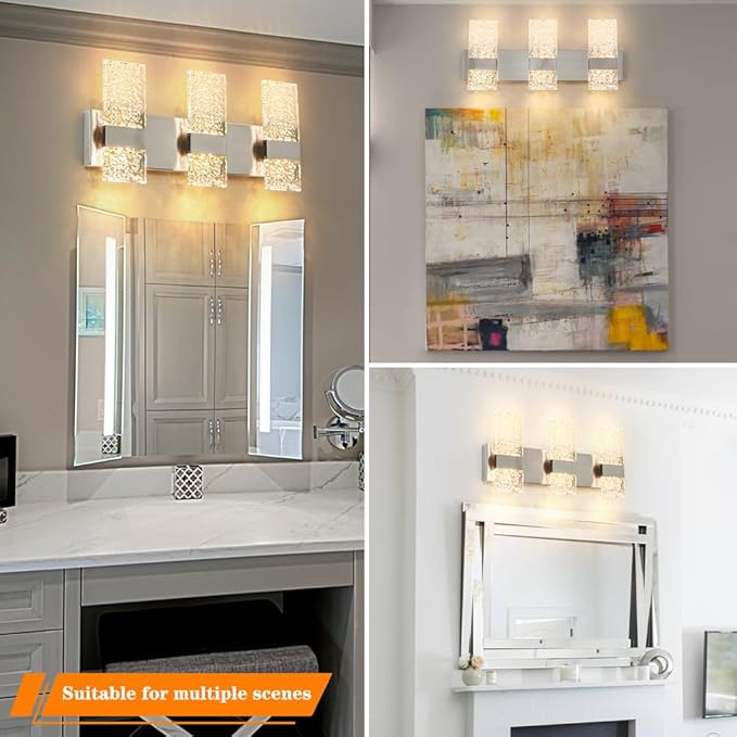 Modern Brushed Nickel 6-Lights Bathroom Vanity Light, Eleglant Nickel LED Bathroom Light Fixtures over Mirror, Dimmable Acrylic Shade Wall Lighting Fixtures, Hardwired Wall Light(H9.25in, L21.26in)