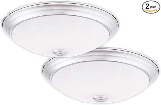 Designers Fountain 11 Inch Integrated LED Flush Mount Ceiling Light, 2-Pack, Alabaster White Glass Fixture for Kitchen, Bedroom, Bathroom, Hallway, Silver Finish, Energy Efficient, EVLED502C-35-2
