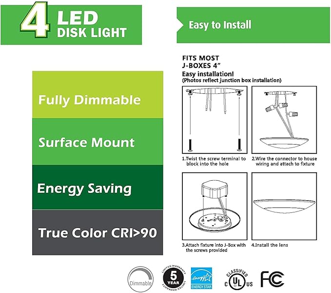 6" LED Ceiling Light Flush Mount Light Fixture | LED Lights |10.5W (85W Equivalent), 120V, 2700K, ETL, Wet Location - 6" Fixture Diameter-4" J-Box (Warm White, 6 Pack)