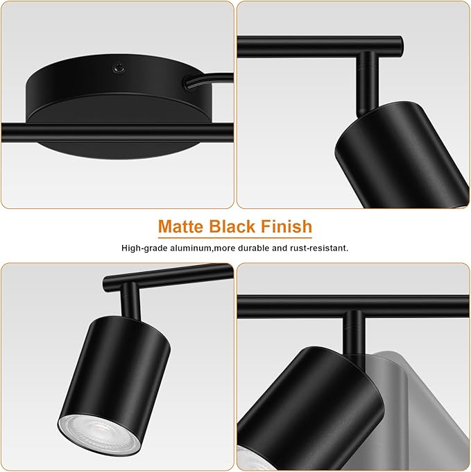 Plug in Track Lighting, LED Track Lighting Fixtures Ceiling, Black 6-Light Kitchen Light Kit, Plug in Wall Light with 14.8ft Power Cord, Rotatable Ceiling Spotlight for Bedroom(GU10 Socket, NO Bulb)