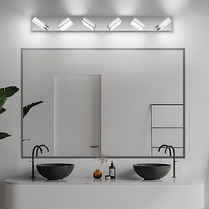 Modern LED Bathroom Lights Fixtures 6-Light,Stainless Steel Chrome Acrylic Wall Lighting,Vanity Lights for Bathroom Over Mirror 6000k 41in
