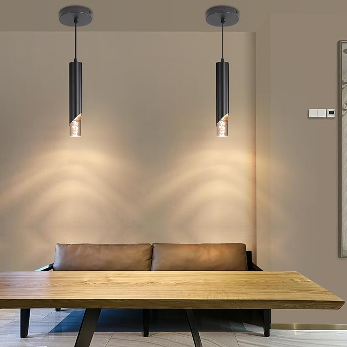 2 Pack Minimalist Kitchen Island Pendant Lights, Black Modern Linear Hanging Light Fixture, Bubble Acrylic, Adjustable 2700K/4500K/6500K, LED Ceiling Lamp for Dining Room, Bedside, Bathroom, Bar