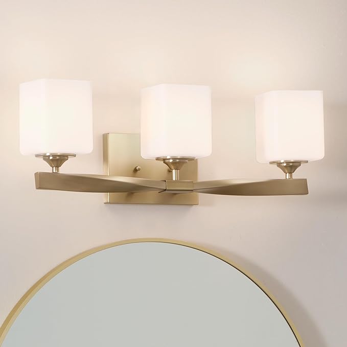 Kichler Marette 23" 3-Light Bathroom Vanity Light Fixture with Satin Etched Cased Opal Glass in Champagne Bronze for Bathroom and Powder Room (23" x 8.25" x 6"), 55002CPZ