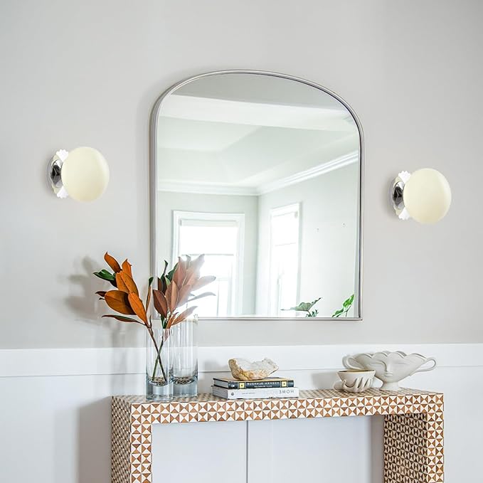 Modern Globe Glass Wall Sconces- Minimalist Home Shop Decor Wall Light 7" Glass Shade Hardwired- 1 Light Mid Century Wall Lamps Indoor Bedroom Bathroom Hallway Vanity Sconce Light (Chrome-Beige)