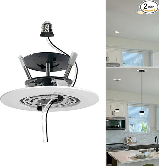 Jolux 5/6" Instant Recessed Can Light Conversion Kit to Pendant Light,Hanging Light Upgrade,for Ceiling Fan Light Fixture,White Finish,Ideal for Kitchen,Bedroom,Livingroom,1 Pack
