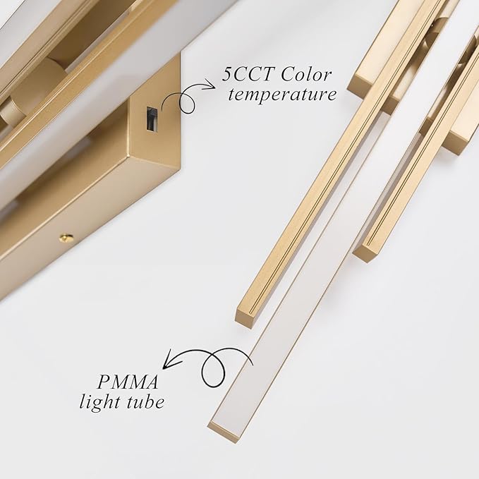 Modern Gold Vanity Light Bathroom Wall Light Fixtures Over Mirror 35 Inch Long Dimmable 3-Light LED Bathroom Wall Lighting 5CCT(3000K/3800K/4500K/5200K/6000K)