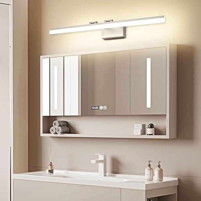 SOLFART 39.4 Inch 5 Color Temperature Dimmable Brushed Nickel Bathroom Light Fixture Vanity Light Over Mirror Modern Bathroom Lights Over Mirror 5CCT
