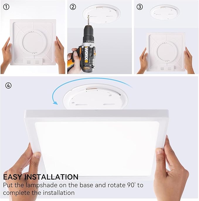 2Pack 12inch Square White 3200LM LED Flush Mount Ceiling Light,28W White 6000K Slim Surface Mount Ceiling Light Fixture for Kitchen Bedroom Living Room